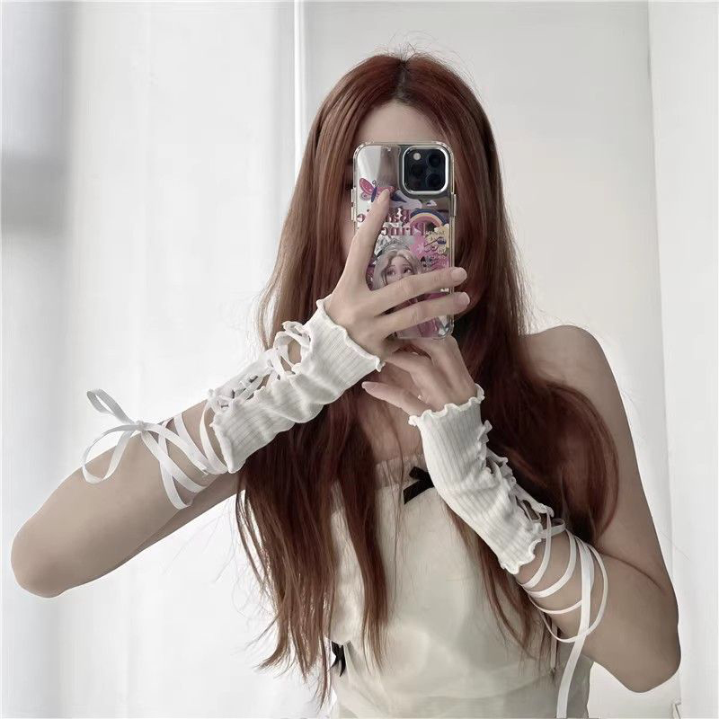 Women Lace‑Up Fingerless Arm S - مراجعة Fingerless Glove Knit وسعره
