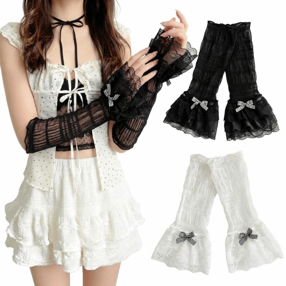 1 Pair Thin Lace Lace Arm Slee - مراجعة Fingerless Glove Knit وسعره
