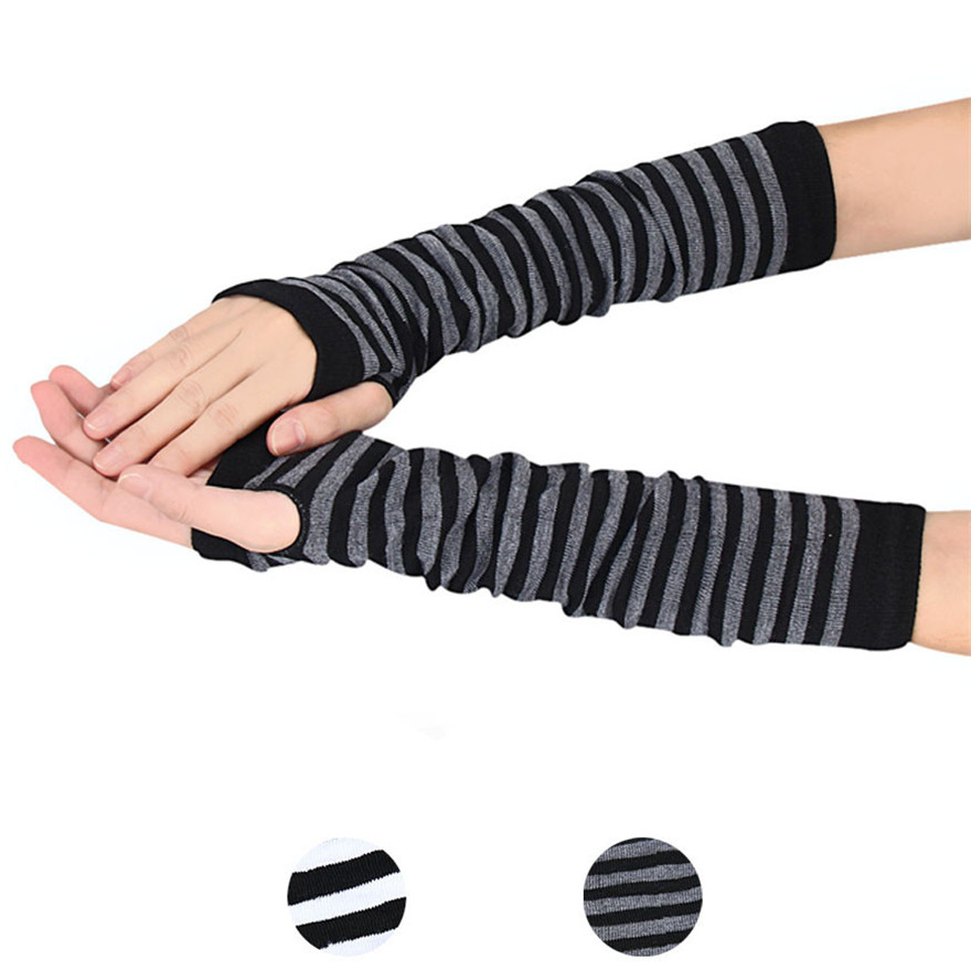 Women Long Sleeve Gothic Strip - مراجعة Fingerless Glove Knit وسعره